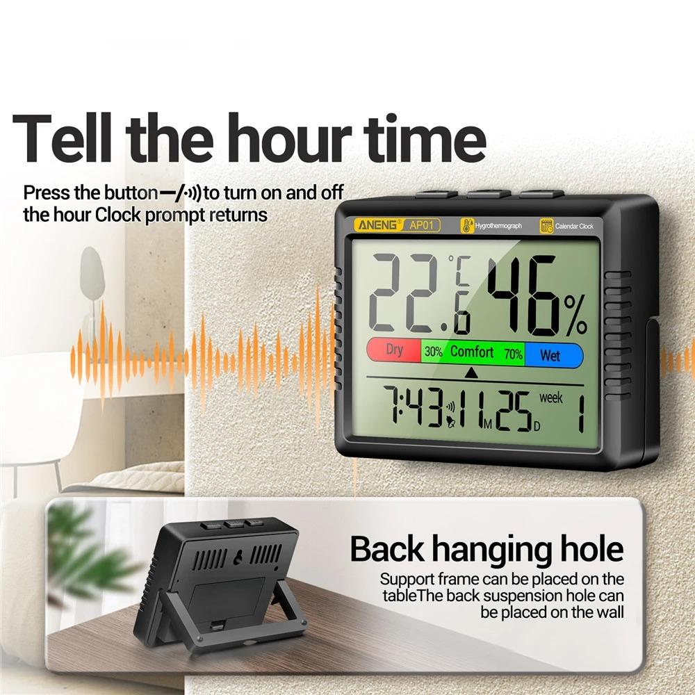 ANENG AP01 Digitale Luchtthermometer Hygrometer Bureau Wekker Mini Tafel Thermohygrometer Met High Definition Scherm