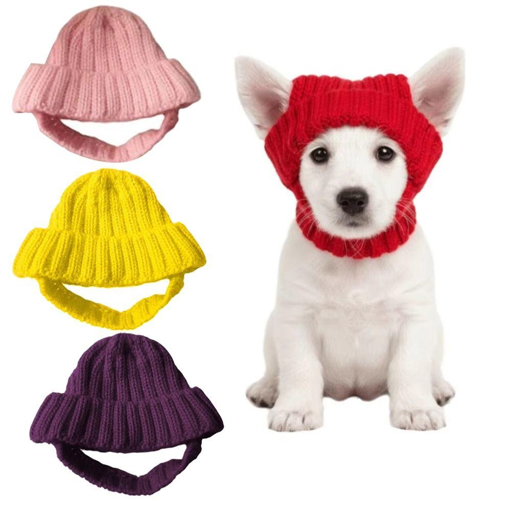 Windproof Warm Dog Beanie Cozy Soft Knit Pet Headwear Simple Pet Knitted Hat  Cold Weather