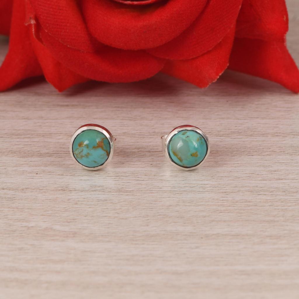 Natural Kingman Turquoise Hammered Stud Earrings.