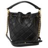 Tory Burch Fleming Logo Brass Accents Pleated Quilted Leather Bucket Bag Women Handbags Black 142565-001