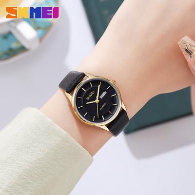Relógio feminino redondo com mostrador simples de quartzo, à prova d'água, 30 m, com cinto e calendário