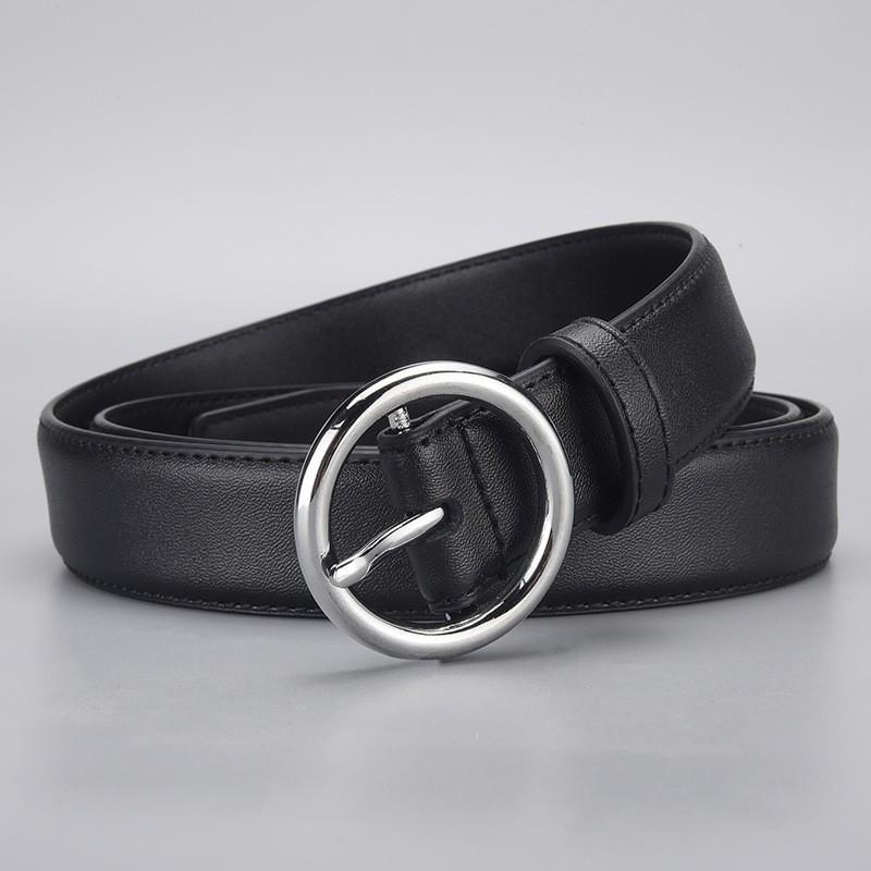 Womens Genuine Leather Belt With Round Pin Buckle Sweet Style 2-4cm Wide Alloy 90-120cm Length