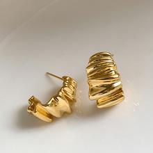 Personality Irregular Wavy Pleated Hoop Earrings for Women New Charm Gold Color Stainless Steel Dangle Jewelry Accessories Gift