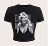 European station personalized retro street European and American style T-shirt women's alphabet printing navel top Spice girl sexy T-shirt