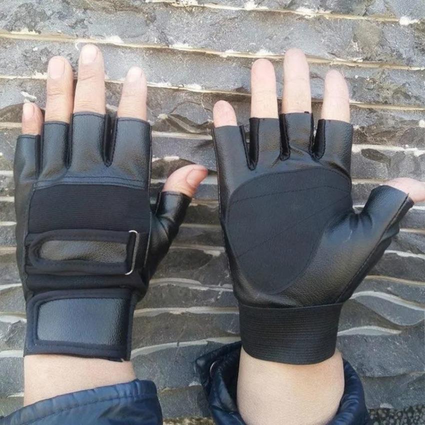 PU Leather Faux Leather Half-Finger Gloves for Men Suitable for Sports Fitness and Cycling