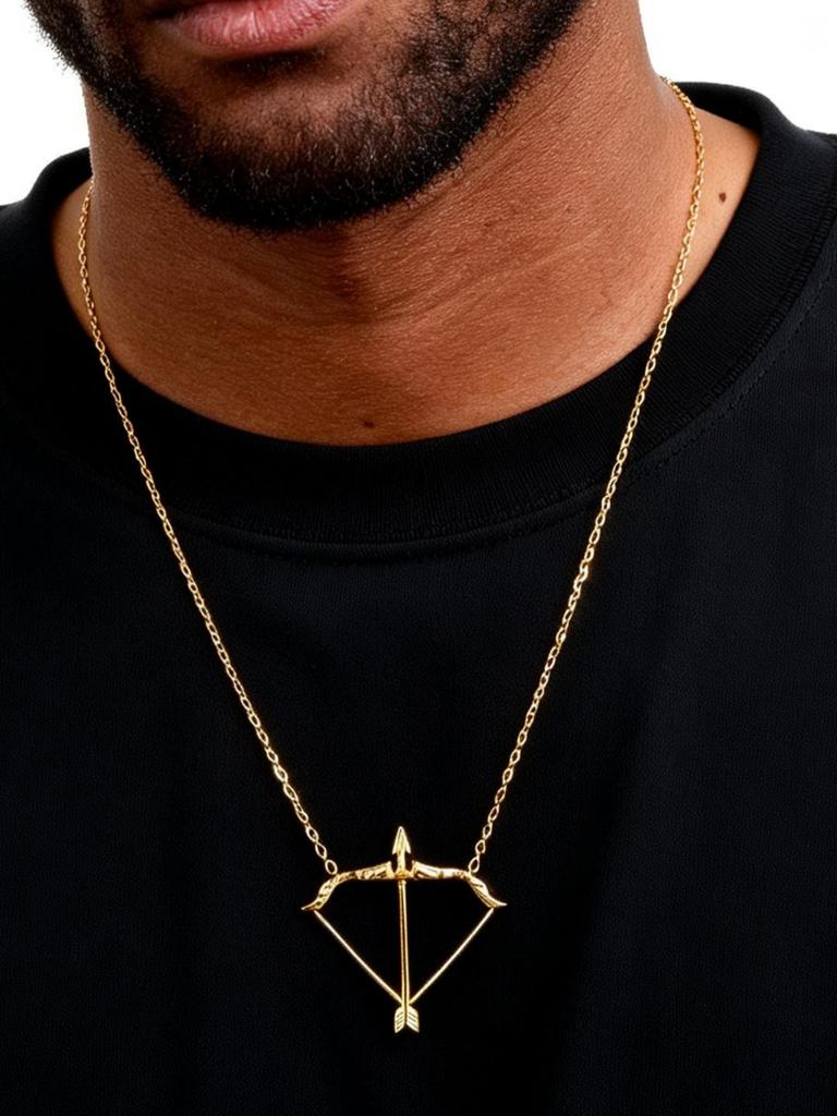 Stylish Chic Bow and Arrow Pendant Necklace for Men, Waterproof 18K Gold Plated Stainless Steel Archer Necklace, Fashion Jewelry