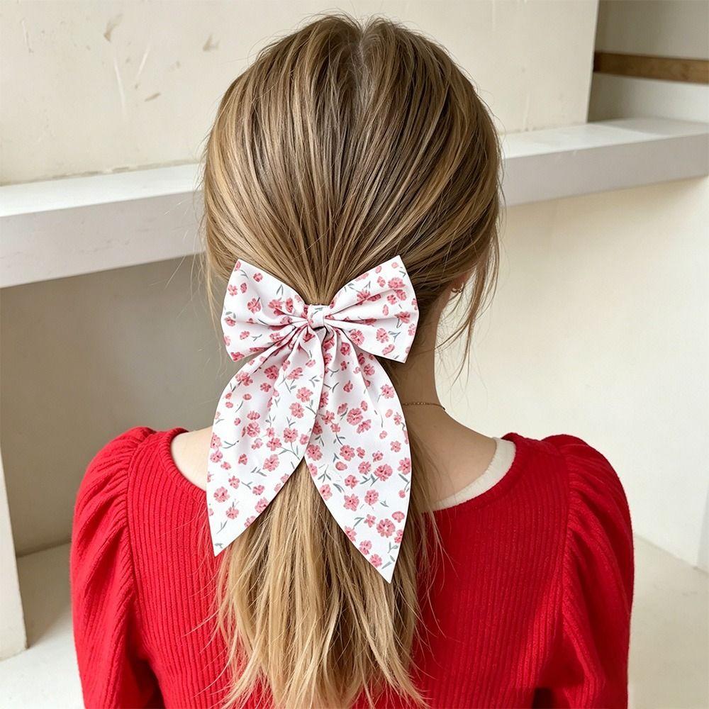8Pcs Fabric Floral Print Bow Hair Clips Flower Ribbon Spring Clips Women Hair Styling