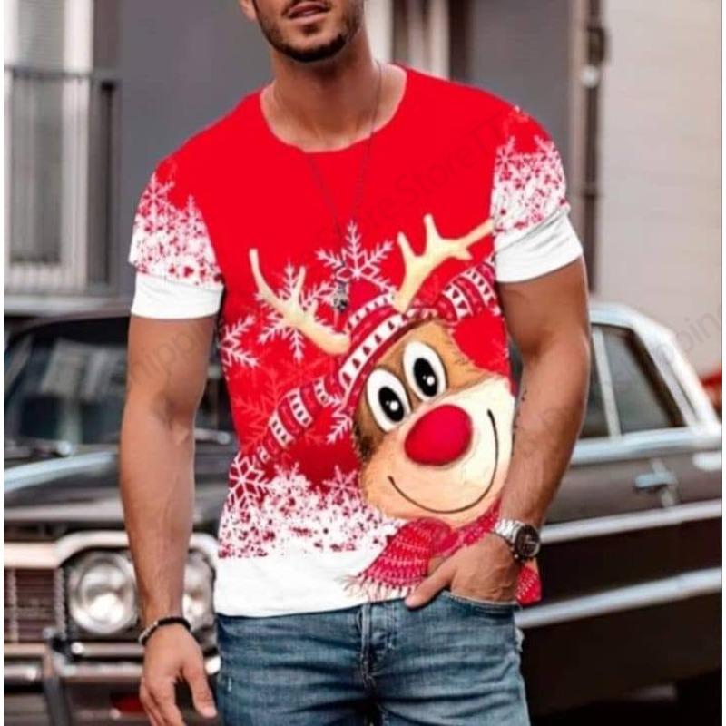 Cartoon Christmas Reindeer 3D Print T-shirt Men Women Fashion Short Sleeve Santa Claus Elk Style Tops Tees Men Clothing Apparel