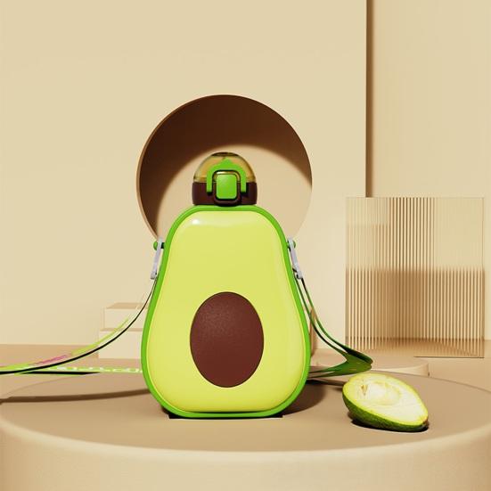Portable Avocado-Shaped Water Bottle with Strap And Straw 600ml Leak-Proof Tumbler for Kids Adults BPA-Free Drink Container for School Outdoor Travel