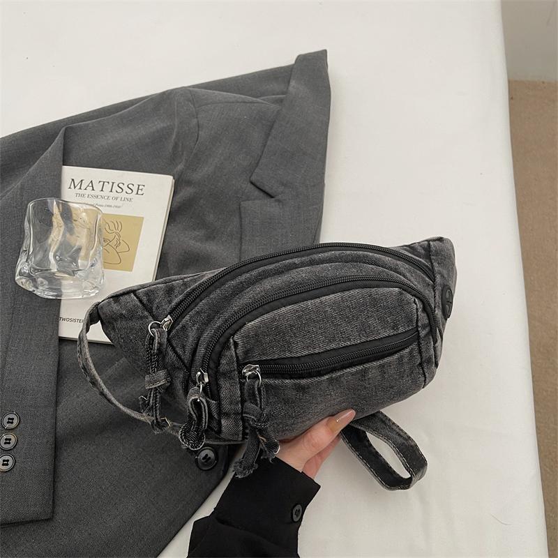 Vintage Denim Chest Bag Women Crossbody Bag Large Capacity Shoulder Bag