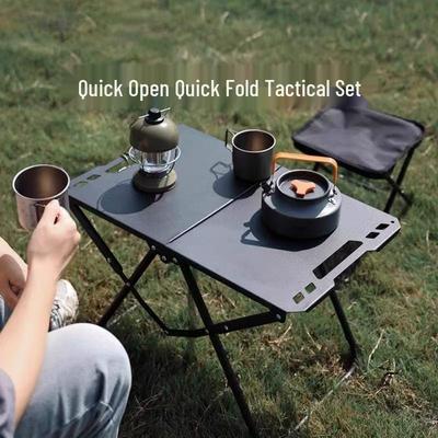 Compact Outdoor Tactical Folding Table and Stool Set for Camping and Picnics