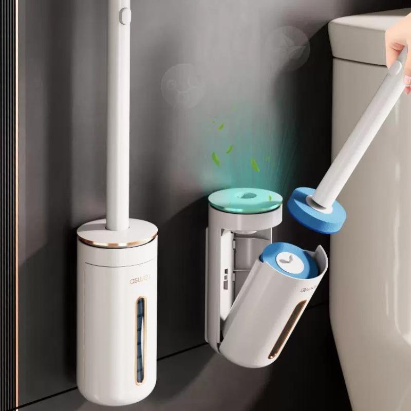 Engangs toalettbørste, veggmontert i husholdningsbad, ingen blinde flekker. Spesielt avkalkingsverktøy for toalettbørster, børstehode