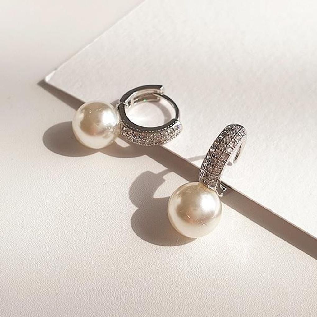 Women's Daily Best Pearl Cubic Ring Earrings
