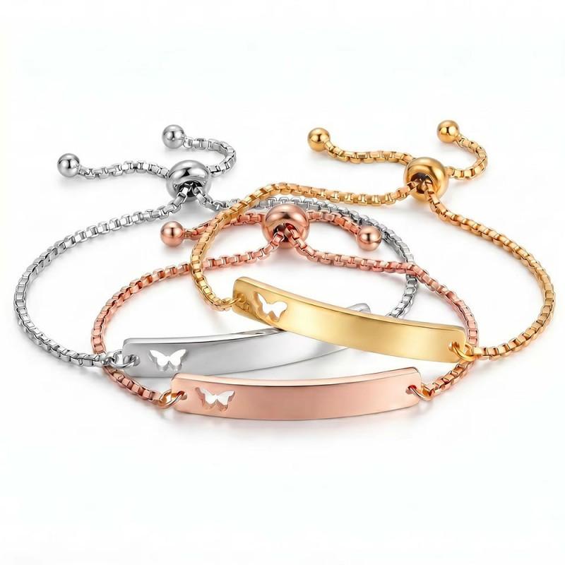 39mm Smooth Stainless Steel Hollow Butterfly Charm Adjustable Bracelet Women Geometric Fashion Jewelry