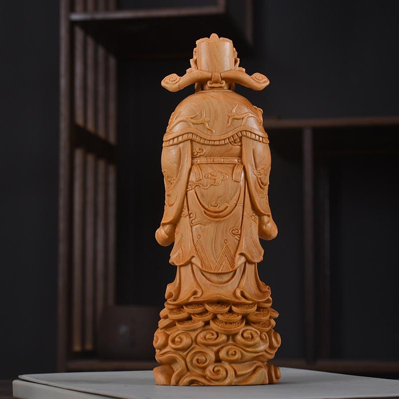 Wood carving Ruyi God of Wealth sculptures and figurines Solid wood carving Home Room Office Wealth Luck Feng Shui Decor statue