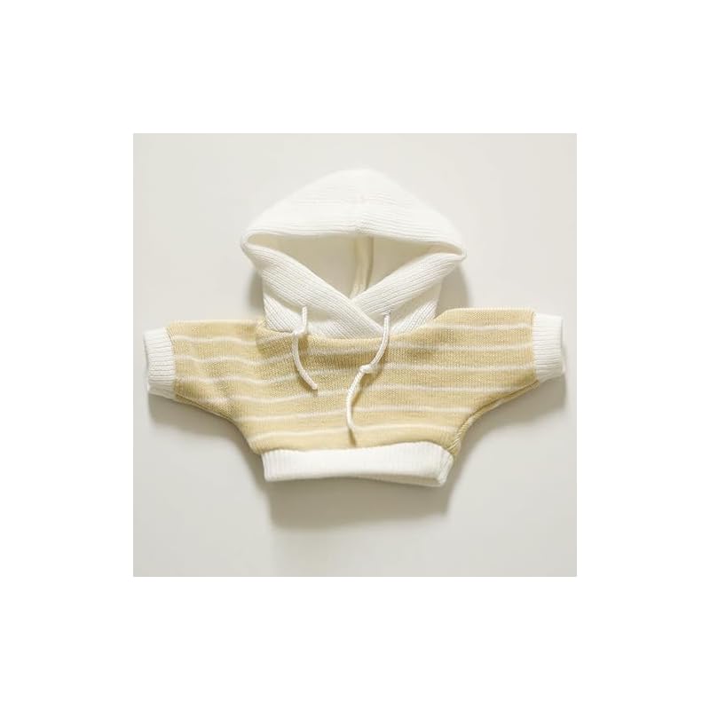 Two-tone Hoodie for 10cm Plush Dolls, Striped Yellow. Plush Doll Clothes, Costume, Accessory, Fan Activity, Otaku Activity, Doll, Mascot, K-pop Doll,
