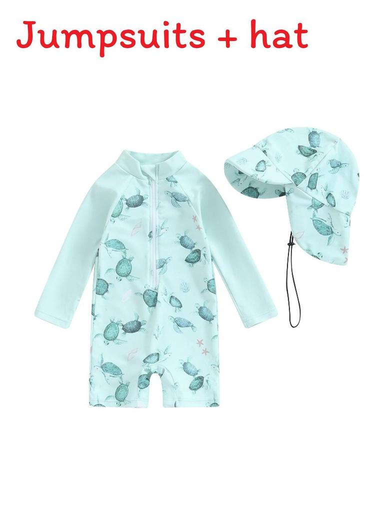 Childrens Polyester Long Sleeve Swimsuit With Hat And Full Coverage For Pool And Beach Play