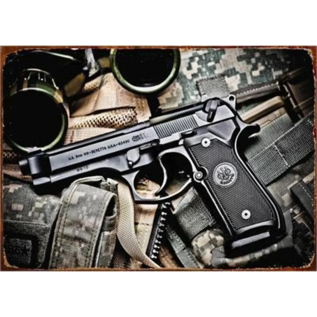 Vintage NEW Pistol HD Tin Painting Metal Sign Poster Home Living Room Bar Club Party Man Cave Art Wall Decorativ Iron Painting