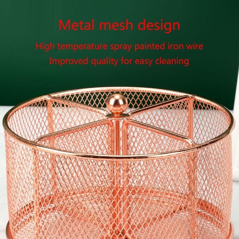 Practical Pen Holder Rotating Desk Organizer 4 Compartments Mesh Stationary Organizer Rotating Pen Organizer Office Home