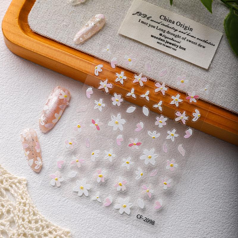 Cyansea Embossed Daisy Nail Art Stickers - Oil Painting Style Spring Flowers