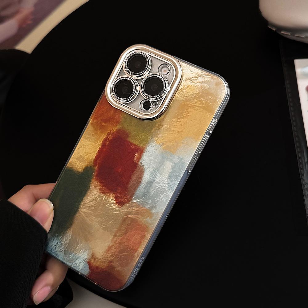 ins retro contrasting color smudge plaid for iphone16 apple 15 mobile phone case 13 tinfoil pattern 17pro max