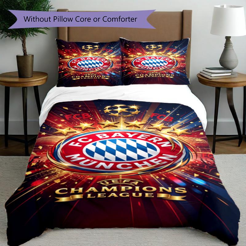 3pcs Duvet Cover Set (1*Duvet Cover + 2*Pillowcase, Without Core), FC Bayern Munich Print Bedding Set, Bedroom Decor, All‑Season, Gift