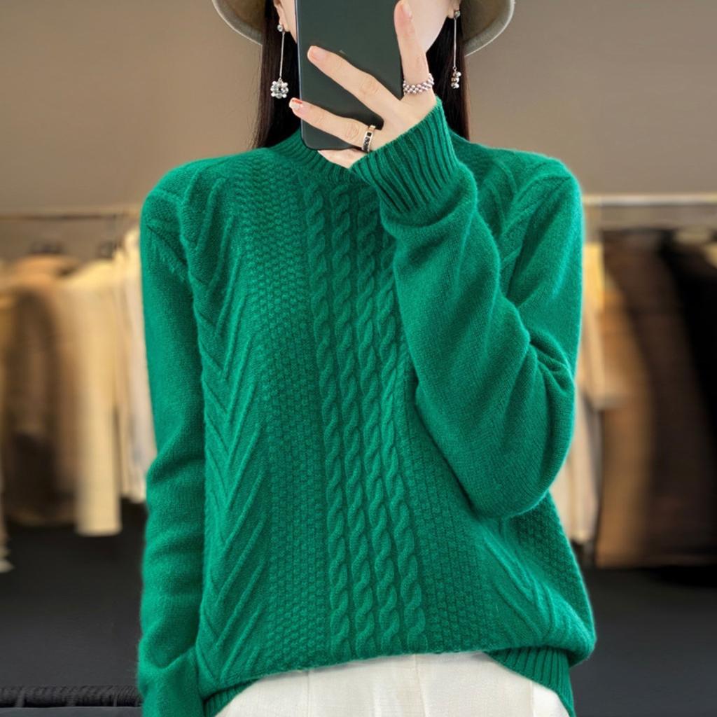 Retro Twist Sweater for Women In Autumn and Winter Solid Color Half Turtleneck Pullover Wide Soft Casual Knitted Sweater