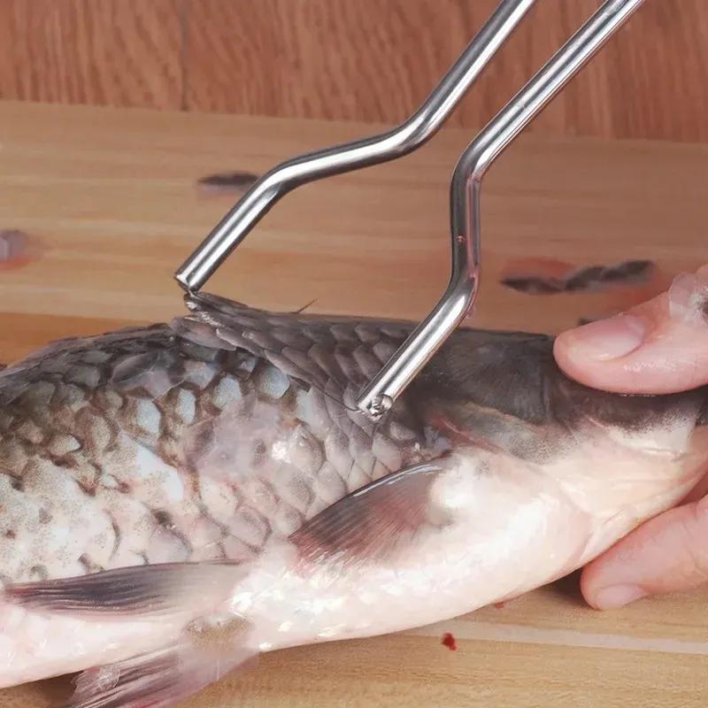 2024 Rasiermesser Fischschuppenschaber Reibe Edelstahl Schaben Fleisch Haushaltsreinigungswerkzeug Küchenzubehör Gadget