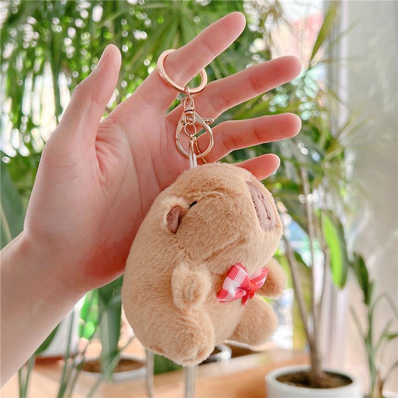 Cute Capybara Plush Keychain Backpack Pendant Toy Car Key Ring Decoration Accessories Kawaii Stuffed Doll Children Birthday Gift