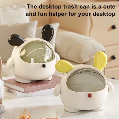 Desktop Storage Box Trash Can with Transparent Lid Large Capacity Cartoon Shape Cute Multi-Function Garbage Can