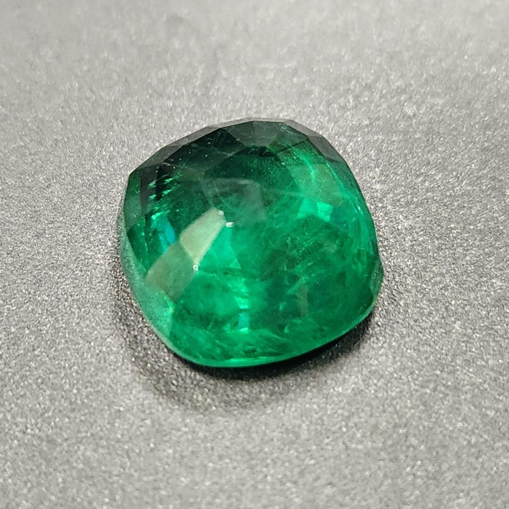 Certified Natural Zambian Green Emerald 9.75 Ct Cushion Cut Loose Gemstone