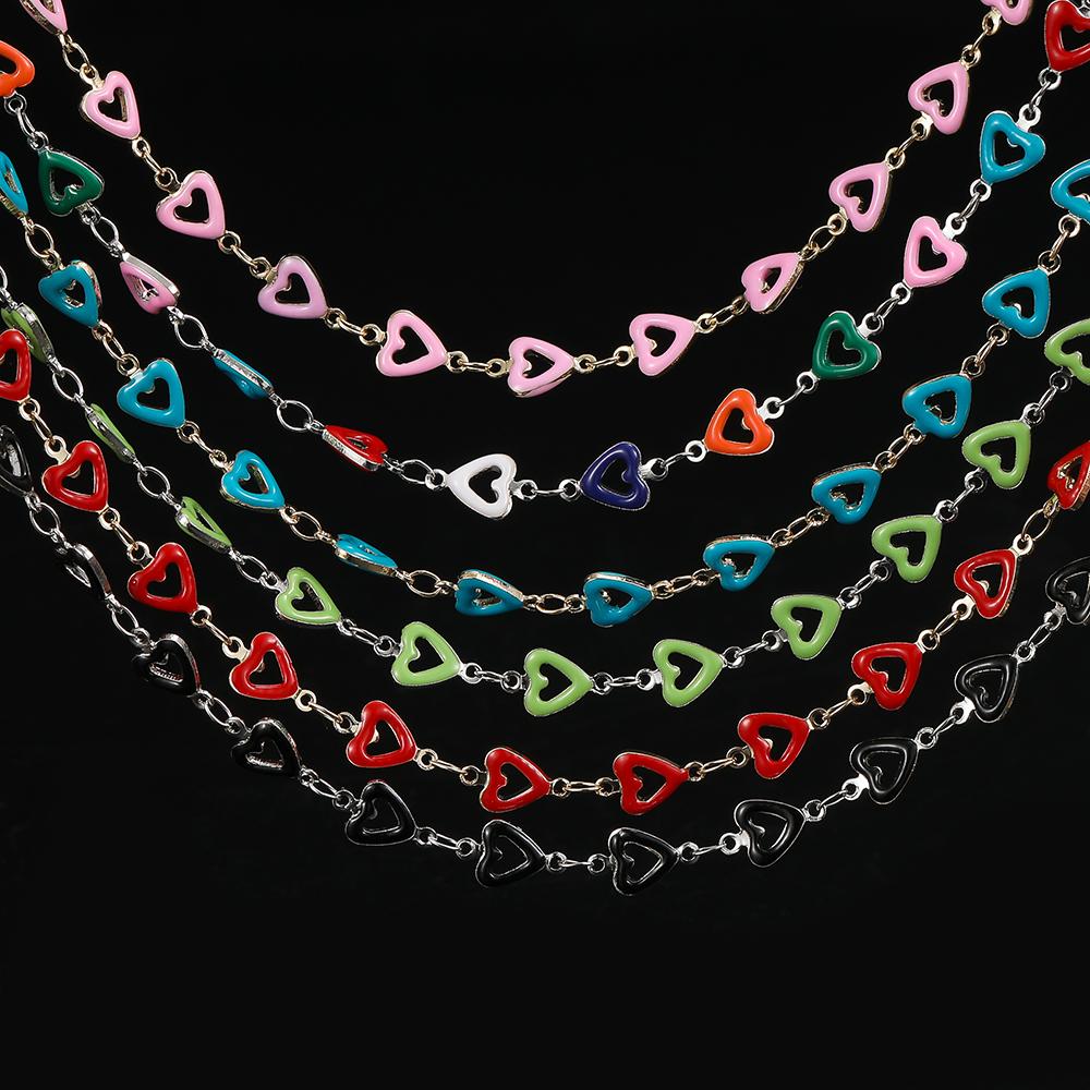 1m Copper Colorful Hollow Heart-Shaped Chain Enamel Love Chain for DIY Bracelet Necklace Waist Chain Jewelry Making Chain