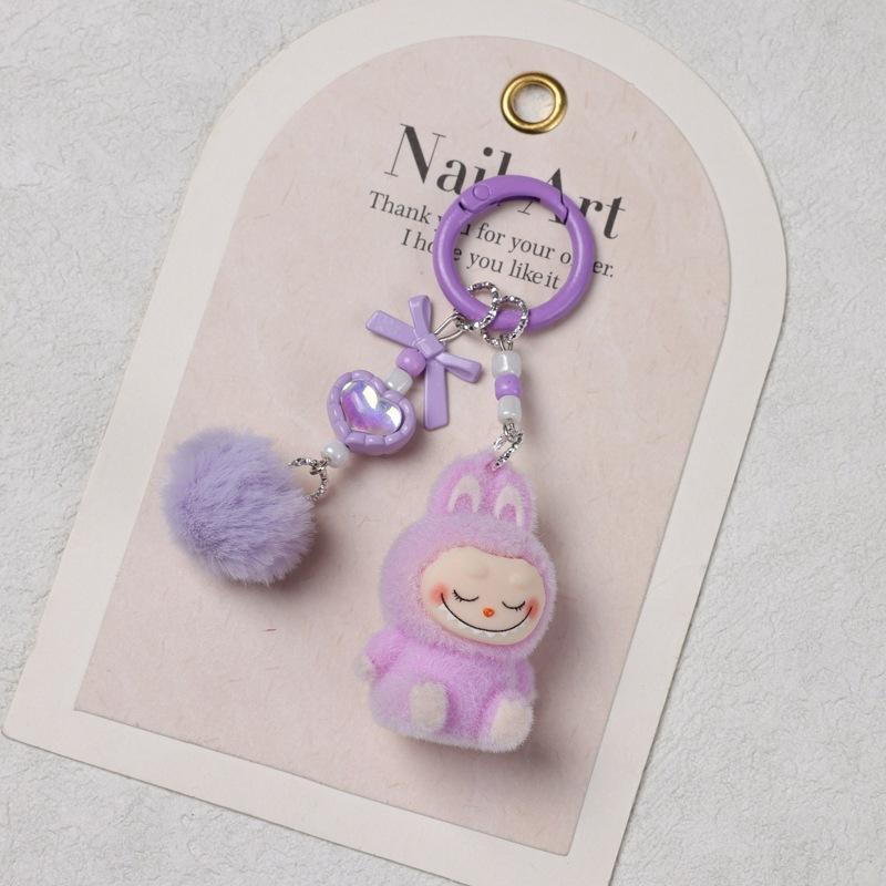 Doll Flocking Rabbit Student Lanyard Keychain Cute Bag Pendant Cute