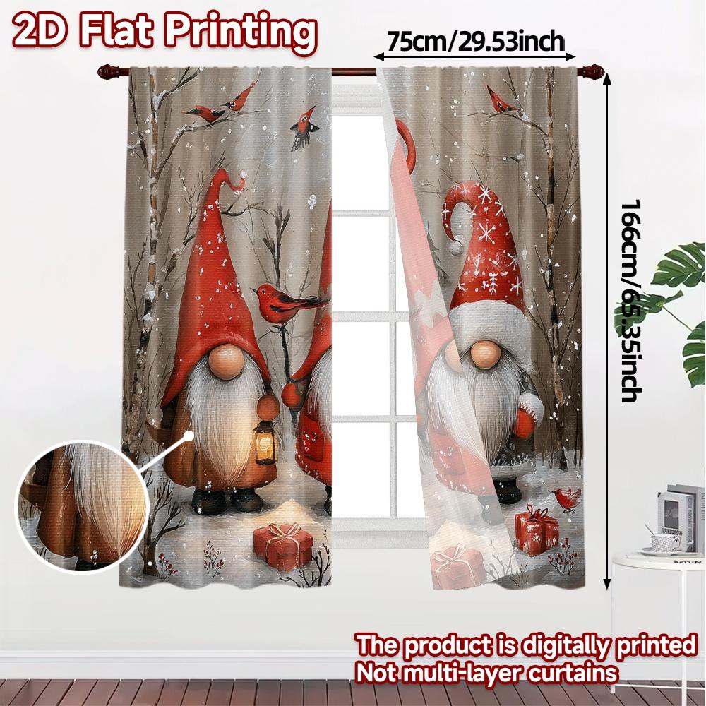 2D Flat Printing  JIT 2pcs   Curtains (Without Rod) Festive Gnomes Popular Creative Curtains 100% Polyester Curtains Room Decor
