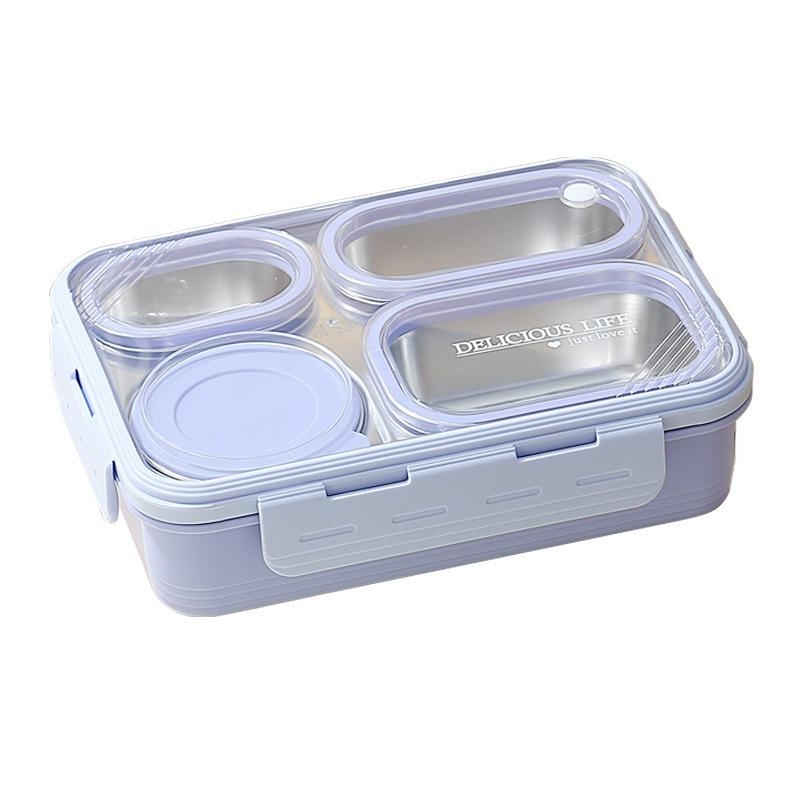 Leak-Proof Stainless Steel Square Lunch Box with Four Compartments: Portable, Multi-Functional, Ideal for Work or School, Customizable Logo