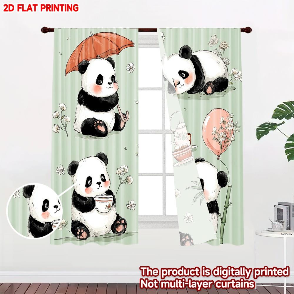 Set Of 2 Flat Printing Happy Valentine Day Drapes Cute Panda Digital Printed Polyester All Season Party Holiday Decor Curtain Made