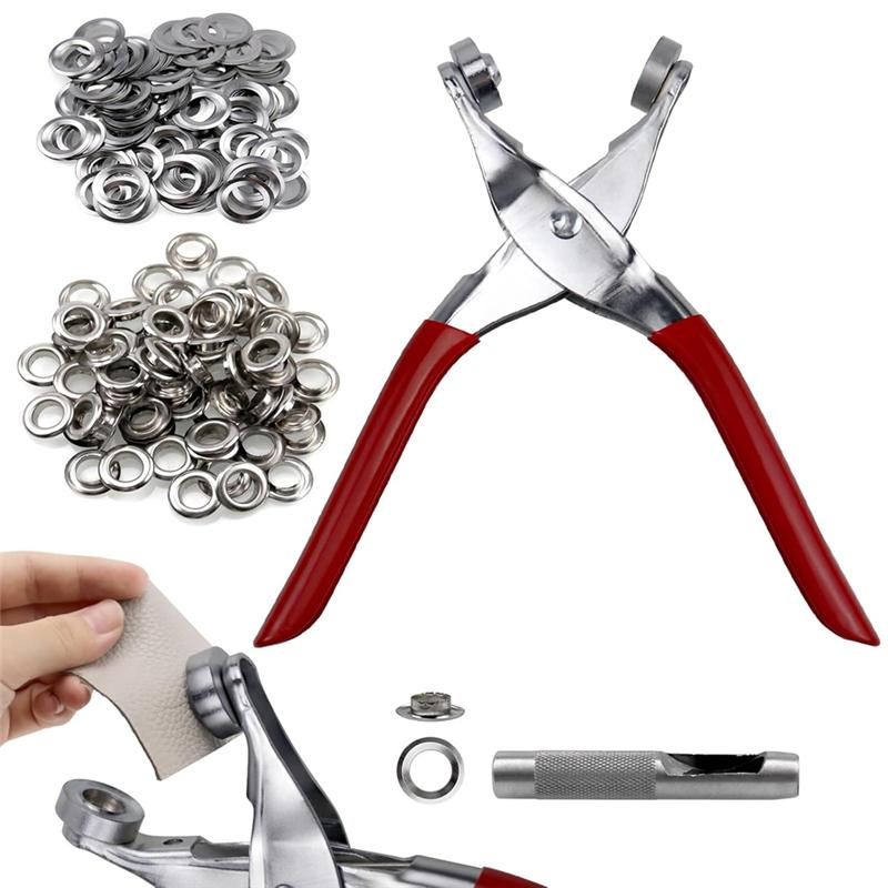 

Good-1/2 Inch Grommet Tool Kit, Grommet Kit,Leather Punch Pliers With 200 Silver Metal Eyelets For Leather,Belts,Shoes,Fabric