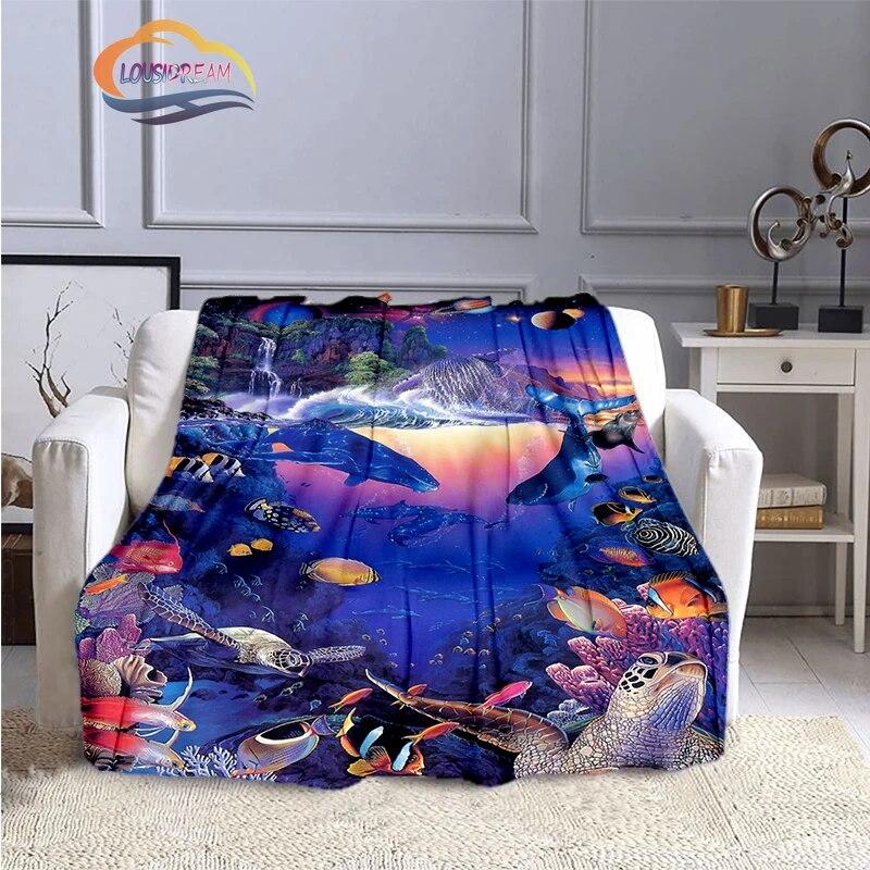 Marine Life Blanket Fashion Marine Organism Oceanic Dolphins Flannel Quilt Cover Travel Bedding Throw Bedspread