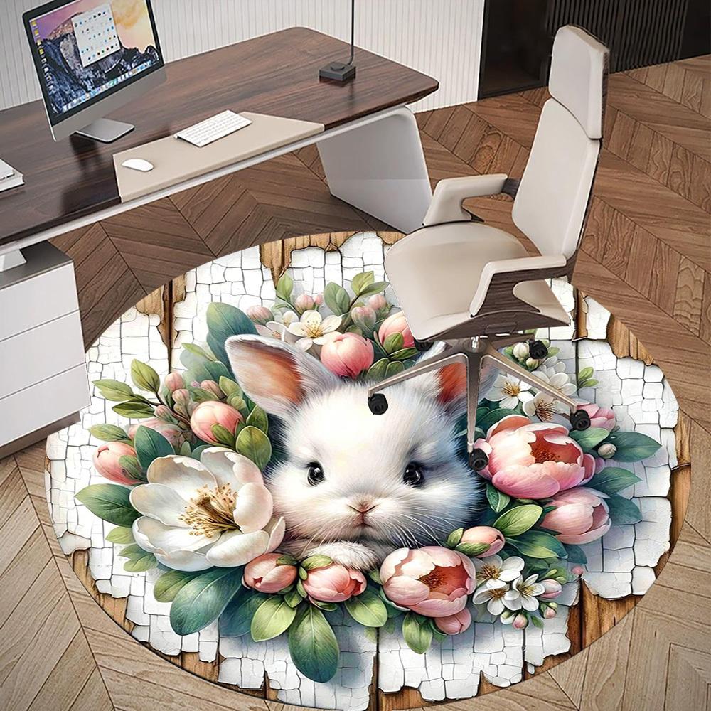 1pc Rabbit Flowers Round Chair Mat Office Area Rug - Non-Slip, Floor Mat for Office, Bedroom, Ideal Home Decor Gift C0112082