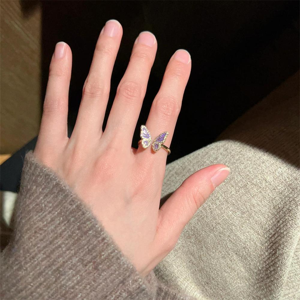 Colored Zircon Butterfly Ring Open Ring Versatile Exquisite Jewelry