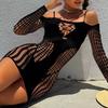 Erotic Underwear Sexy Temptation Cut-Out See-Through Pole Mesh Hole One-Piece Dress Uniform My032