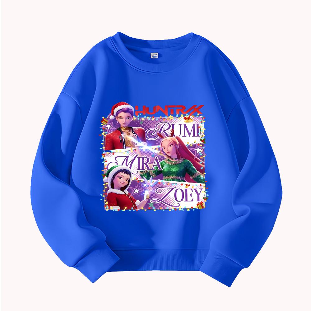 

HUNTRX Devil Hunter Christmas Kids Crew Neck Sweatshirt with Rumi, Mira, Zoey Design for Festive Fun 160