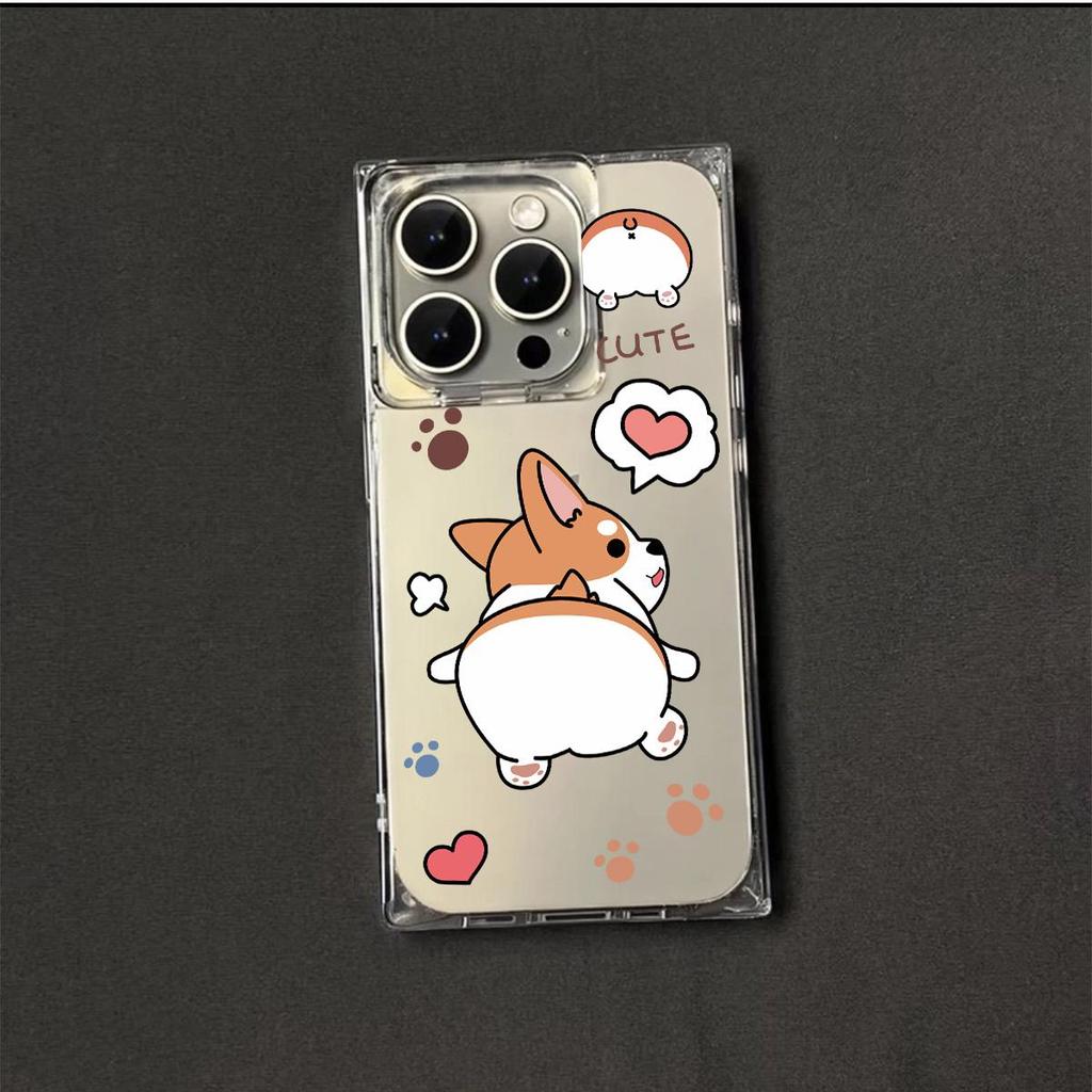 Square Back Tube Protection Clear Case For iPhone 12 11 16 ProMax 14 Pro Max 13 15 Plus Anti-Oxygen,Love Dog Pattern Casing