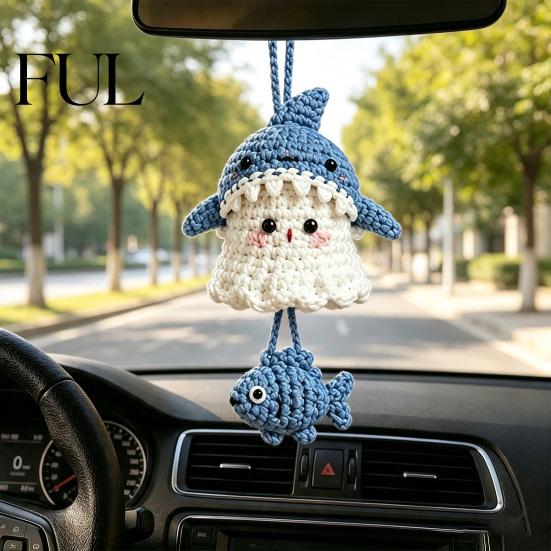 Hand Woven Ghost Decor Halloween Crochet Hanging Decoration, Handmade Ornament for Car Knitted Bag Charm Rearview Mirror, Knit Yarn Pendant