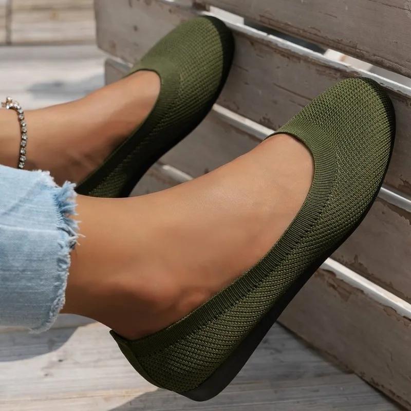 2024 Spring Autumn Casual Shoes For Women Slip-on Pump Knit Single Flat Shoes Breathable Round Toe Ladies Cloth Loafers