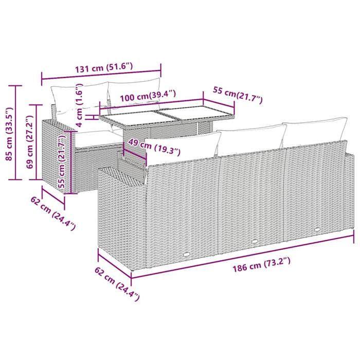 VidaXL Salon de jardin avec coussins 6 pcs marron résine tressée 3326254