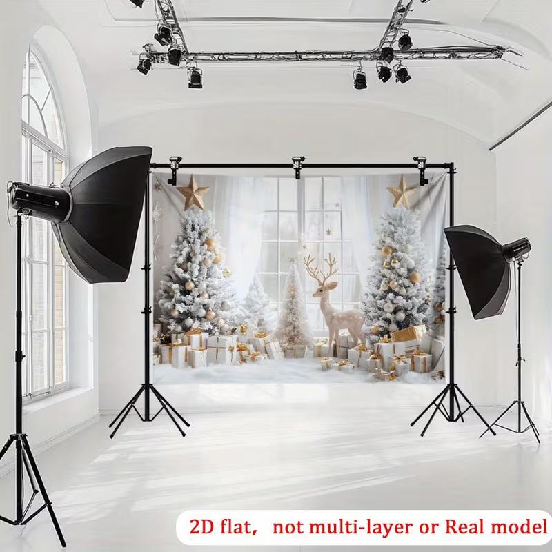 2D Christmas Window Backdrop Winter Reindeer Photography Background