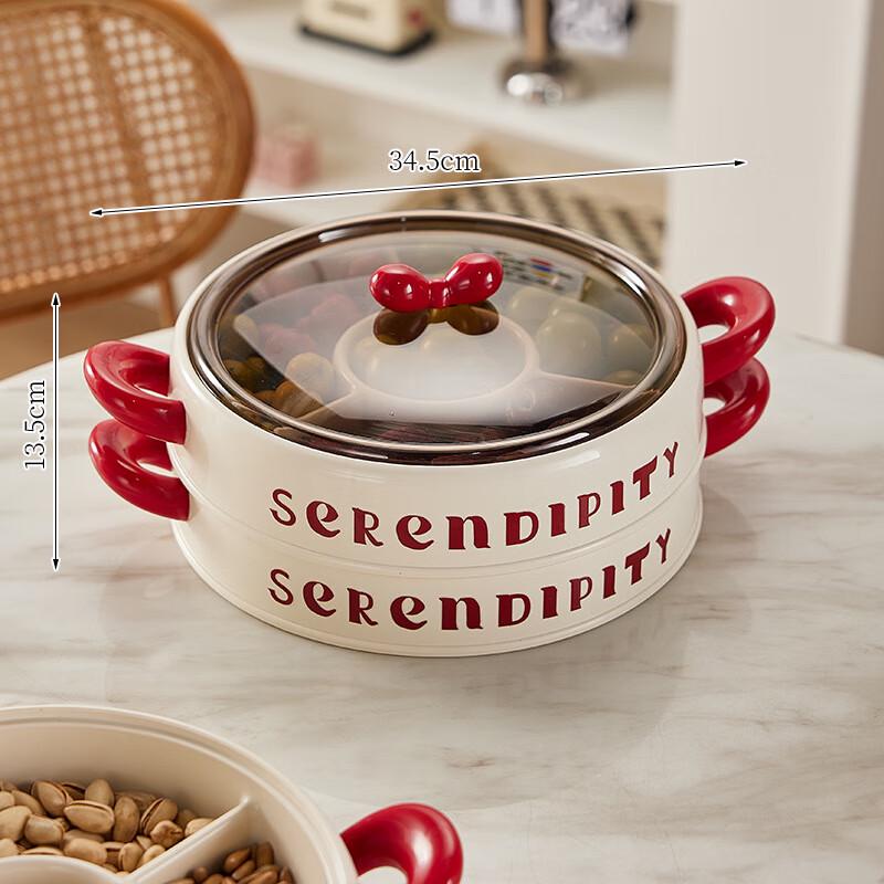 Renhong Creative Two-Tier Bow-Knot Divided Snack Plate with Lid