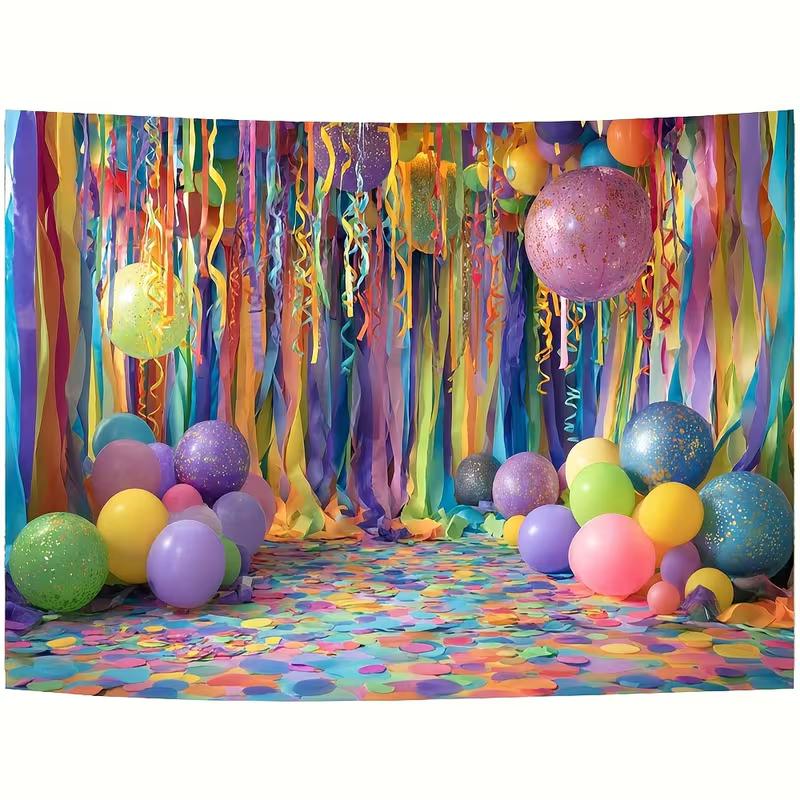 2D Bright Multicolor Confetti Backdrop with Balloons for Birthday Party Banner