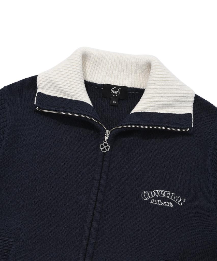 COVERNAT WOMAN High-Neck Zip-Up Knit Navy